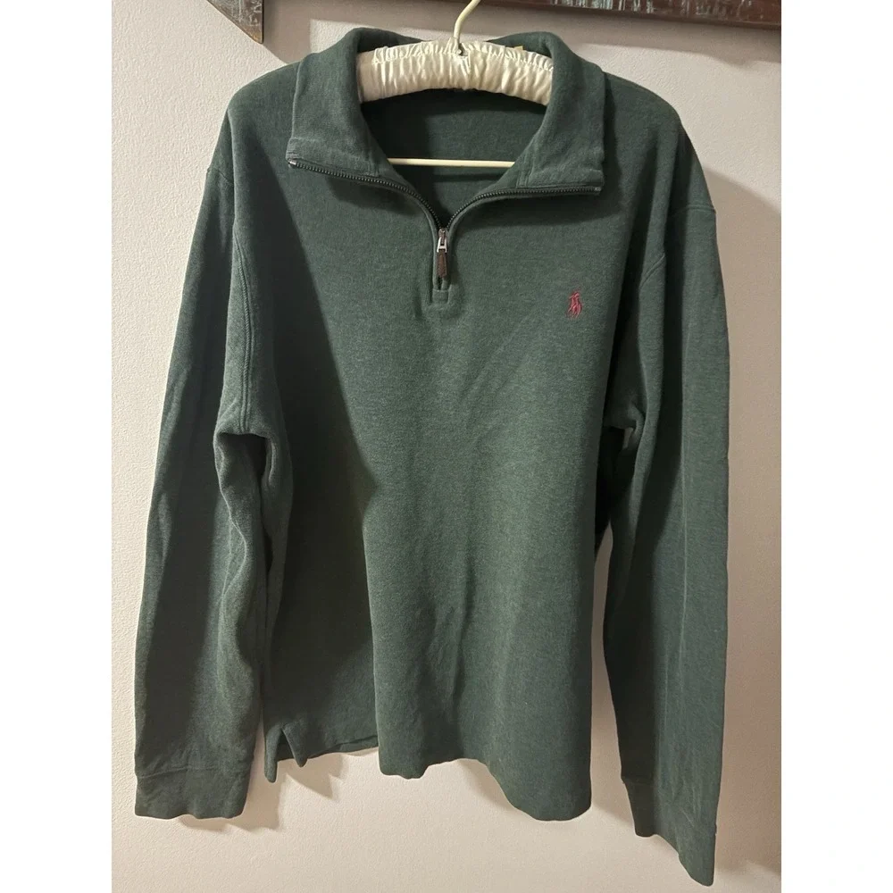 Polo‎ Ralph Lauren Men's Estate-Rib Quarter-Zip Pullover Green Large